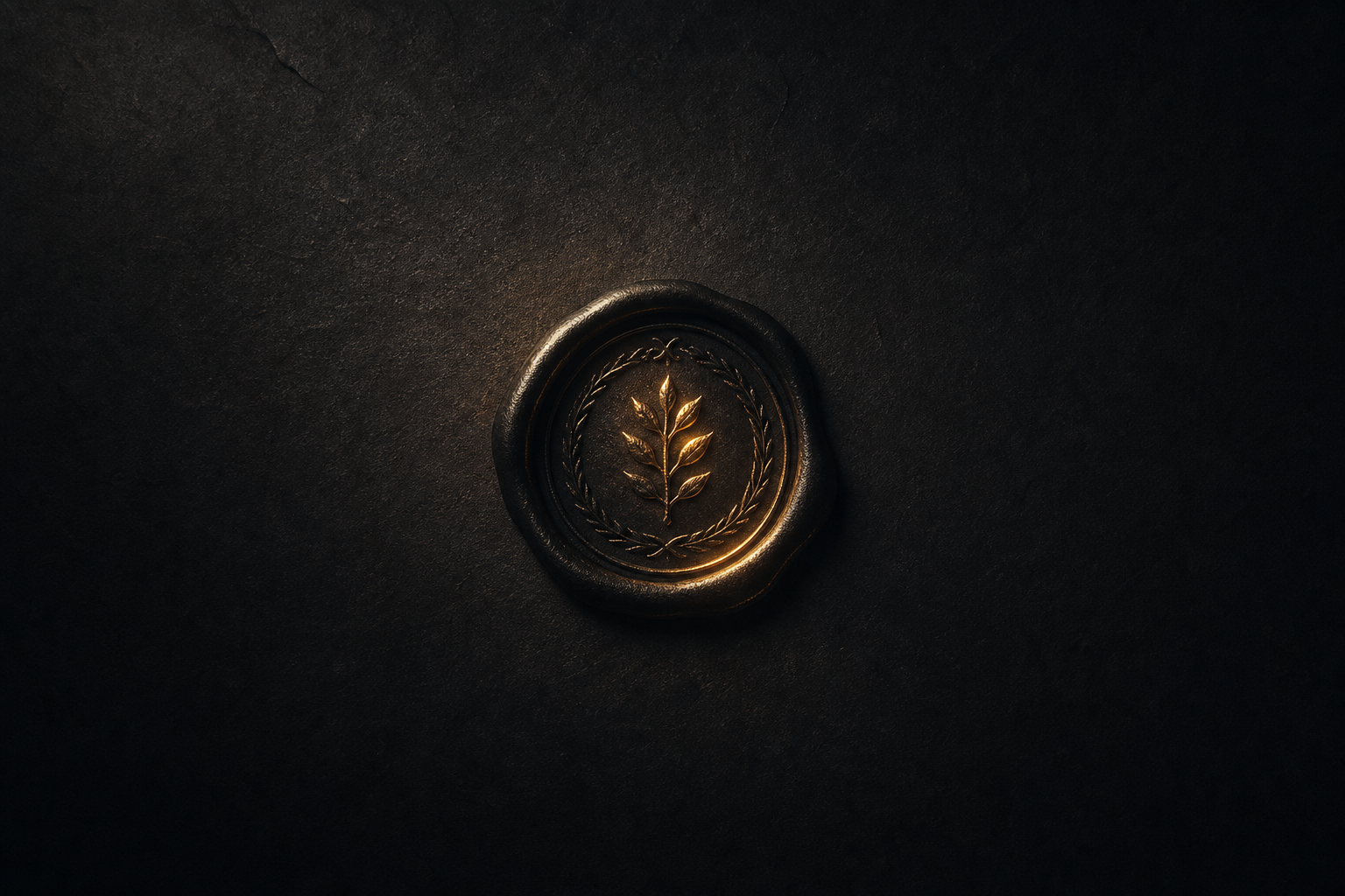 A single glowing wax seal of authenticity on dark textured material.